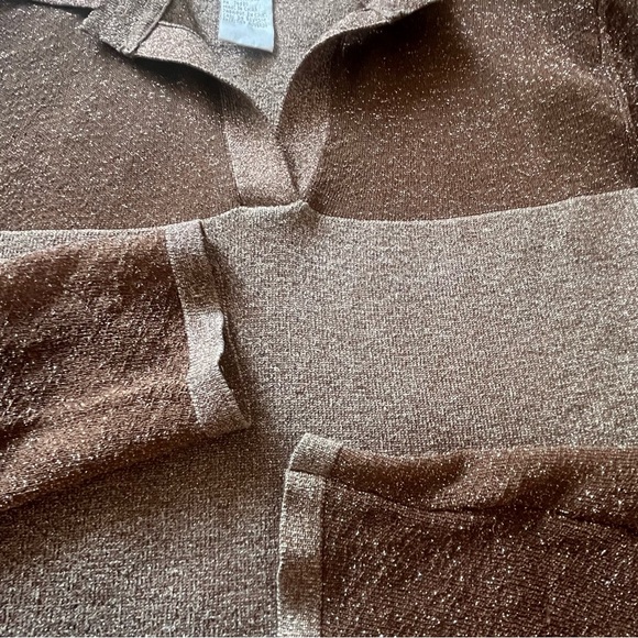 Cache S SILK Metallic Gold Mesh Collared Sweater Knit Top Holiday Elegant VtgY2K - Picture 8 of 15